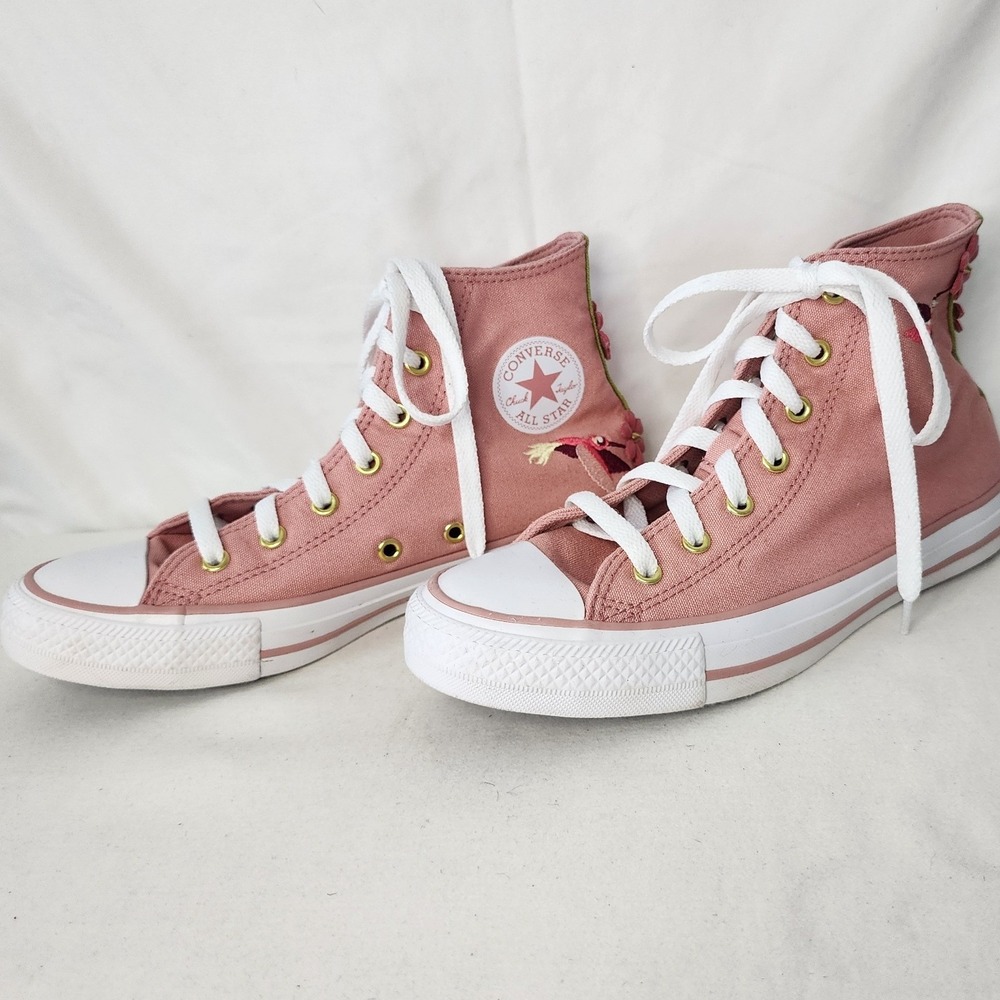 Converse Chuck Taylor All Star Hi Pink Hummingbird Flower Sneakers - Picture 2 of 7